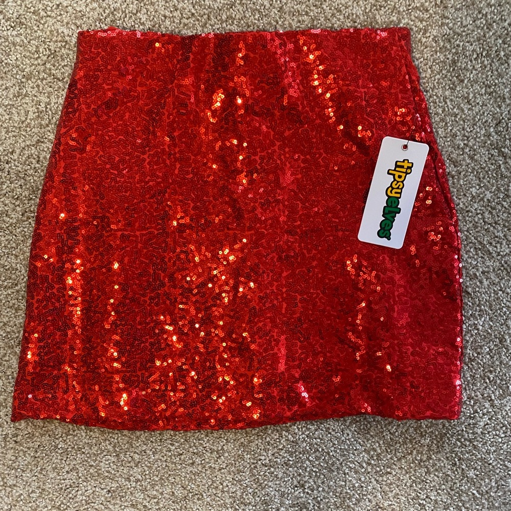 Tipsy Elves Red Sequin Skirt size Small